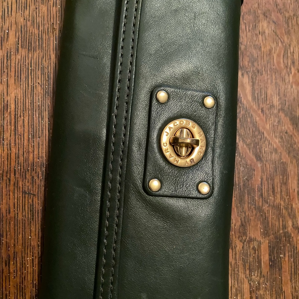 Marc Jacobs Forest Green Leather Bag with Gold Accents